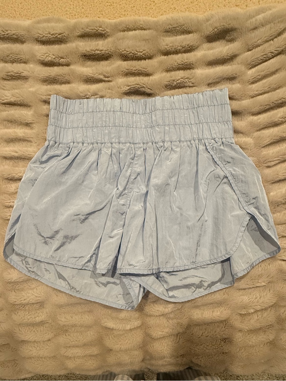 Women's Revival Light Blue Smocked Waist Athletic Shorts